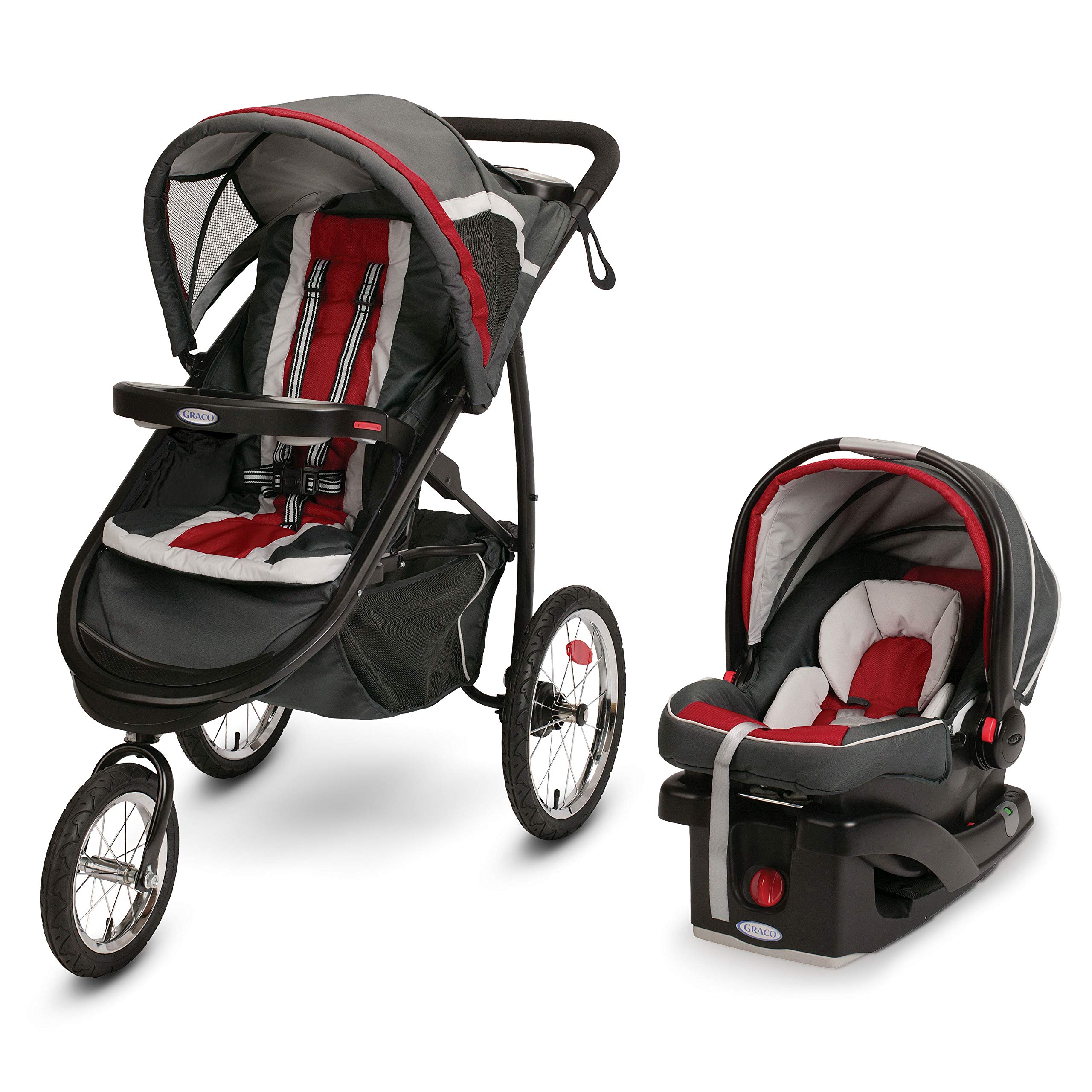 Graco FastAction Fold Jogger Travel System | Includes the FastAction Fold Jogging Stroller and SnugRide 35 Infant Car Seat, Chili Red