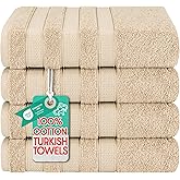 American Soft Linen Salem 100% Cotton Turkish 4 Piece Bath Towels for Bathroom, 600 GSM Soft Absorbent Quick Dry Bath Towel Set, Beige