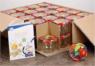 MamboCat 40er Set Sturzgläser 230 ml mit Obst Dekor Deckel to 82 inkl. Diamant Gelierzauber Rezeptheft Marmeladengläser Einmachgläser Einweckgläser