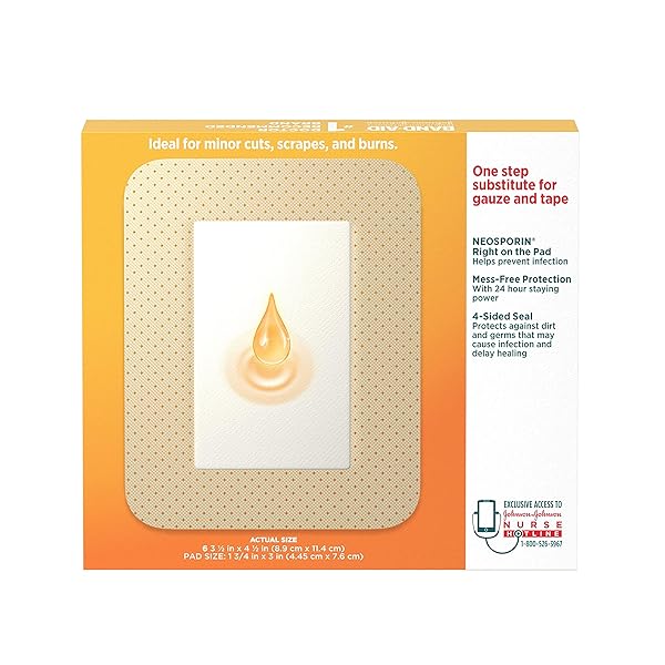 BAND-AID BRAND INFECTION DEFENSE ADHESIVE WOUND COVERS WITH NEOSPORIN ANTIBIOTIC OINTMENT ON THE PAD FOR FIRST AID WOUND CARE, BACITRACIN ZINC & POLYMYXIN B SULFATE, STERILE, LARGE, 6 CT