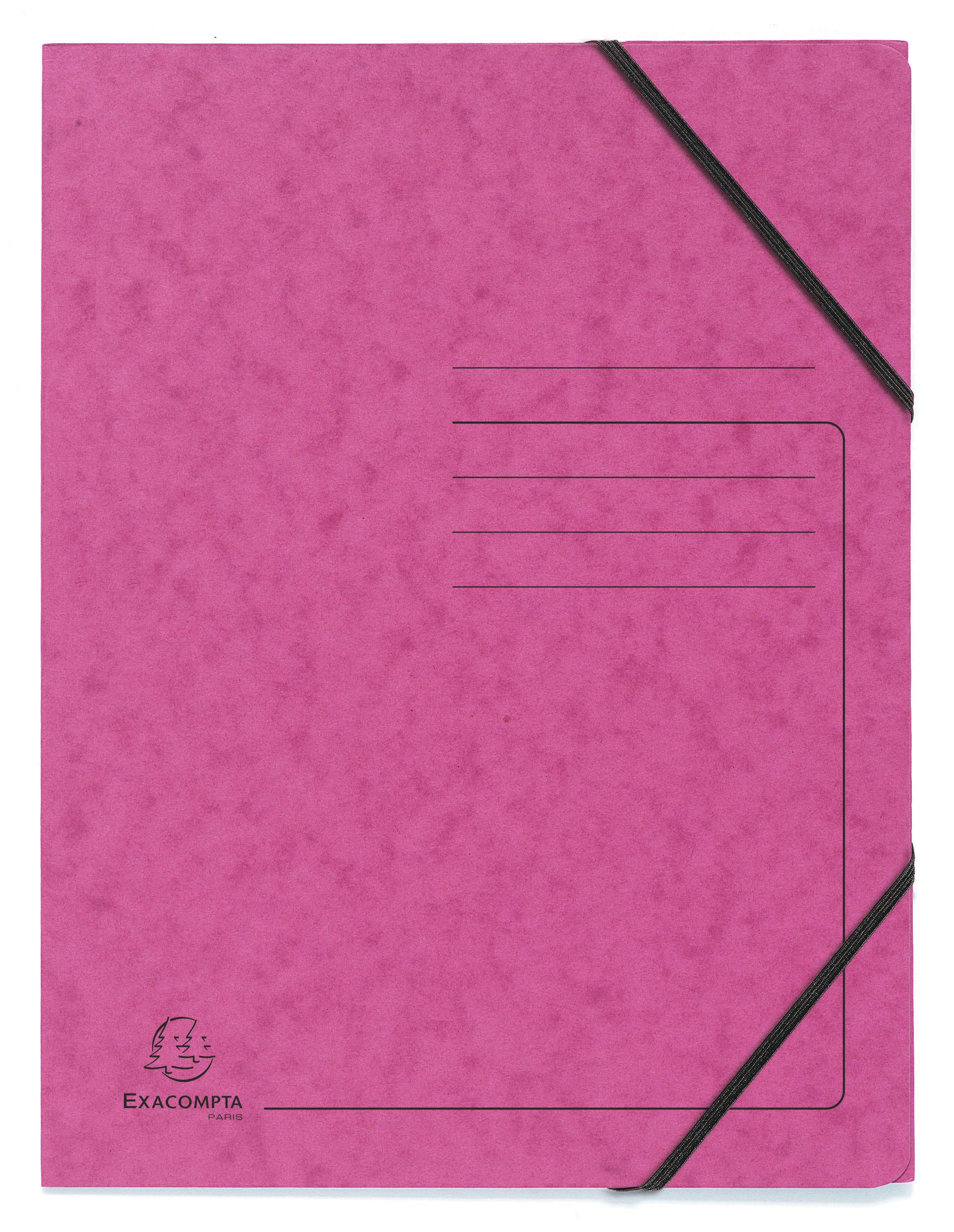 Exacompta - Ref 555420E - Elasticated Folder - 240 x 320mm in Size, Suitable for Holding A4 Documents, 355gsm Mottled Pressboard, Elasticated Straps - Pink (Pack of 5)