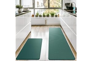 Homergy Anti Fatigue Kitchen Mats for Floor 2 PCS, Memory Foam Cushioned Rugs, Comfort Standing Desk Mats for Office, Home, Laundry Room, Waterproof & Ergonomic, 17.3×30.3 & 17.3×59, Green