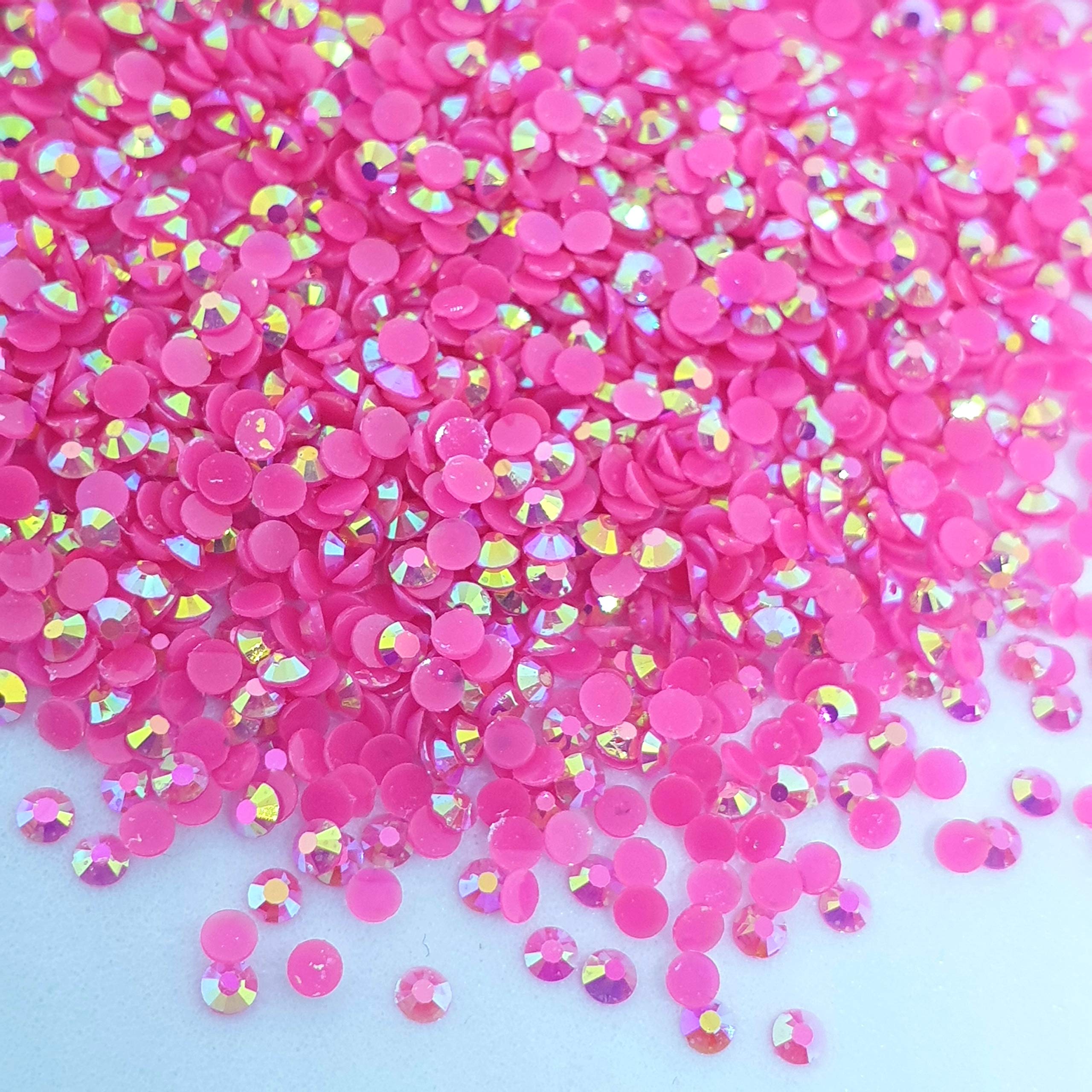 MajorCrafts 4000pcs 2mm ss6 Jelly AB Flat Back Round 14 Facets Resin Rhinestones Arts and Crafts Embellishment Gems (Hot Pink AB C73)