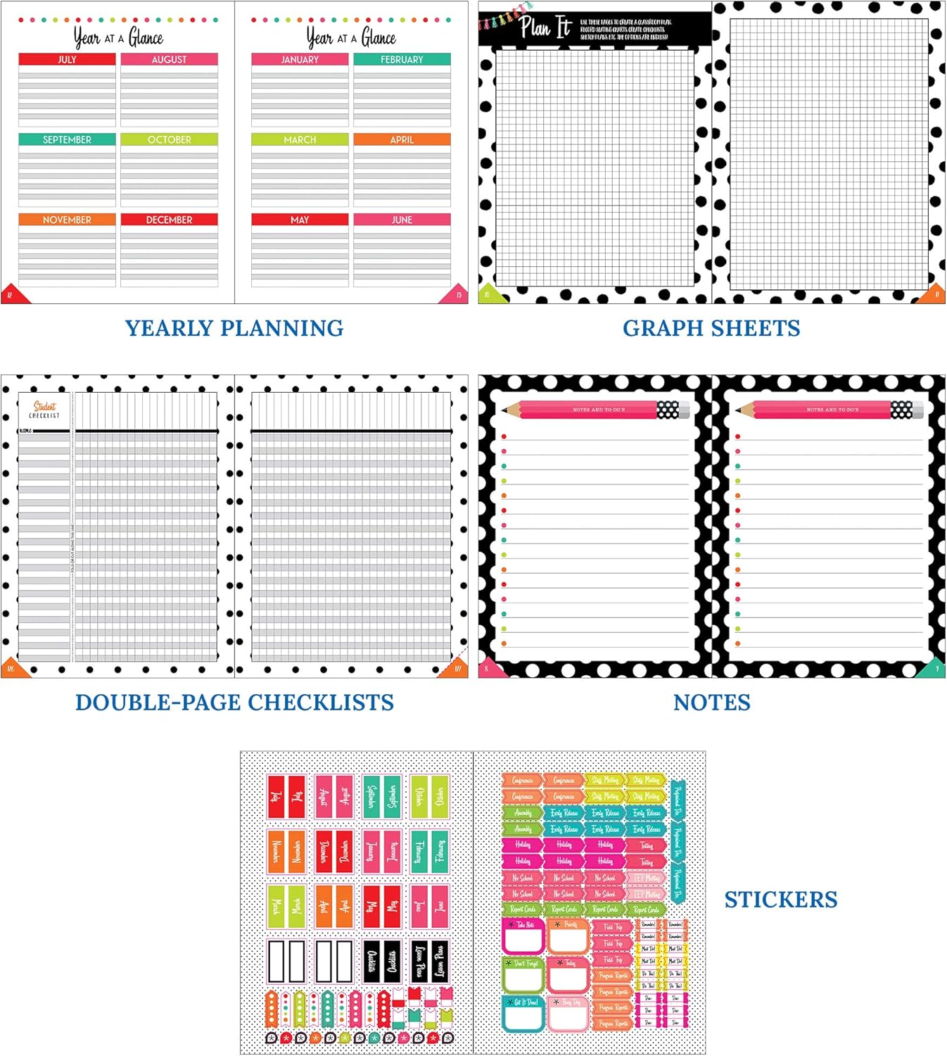 Schoolgirl Style Black, White and Stylish Teacher Planner—Undated Weekly/Monthly Lesson Plan Book and Record Organizer for Classroom or Homeschool (8 inches x 11 inches), multi (105029) : Office Products