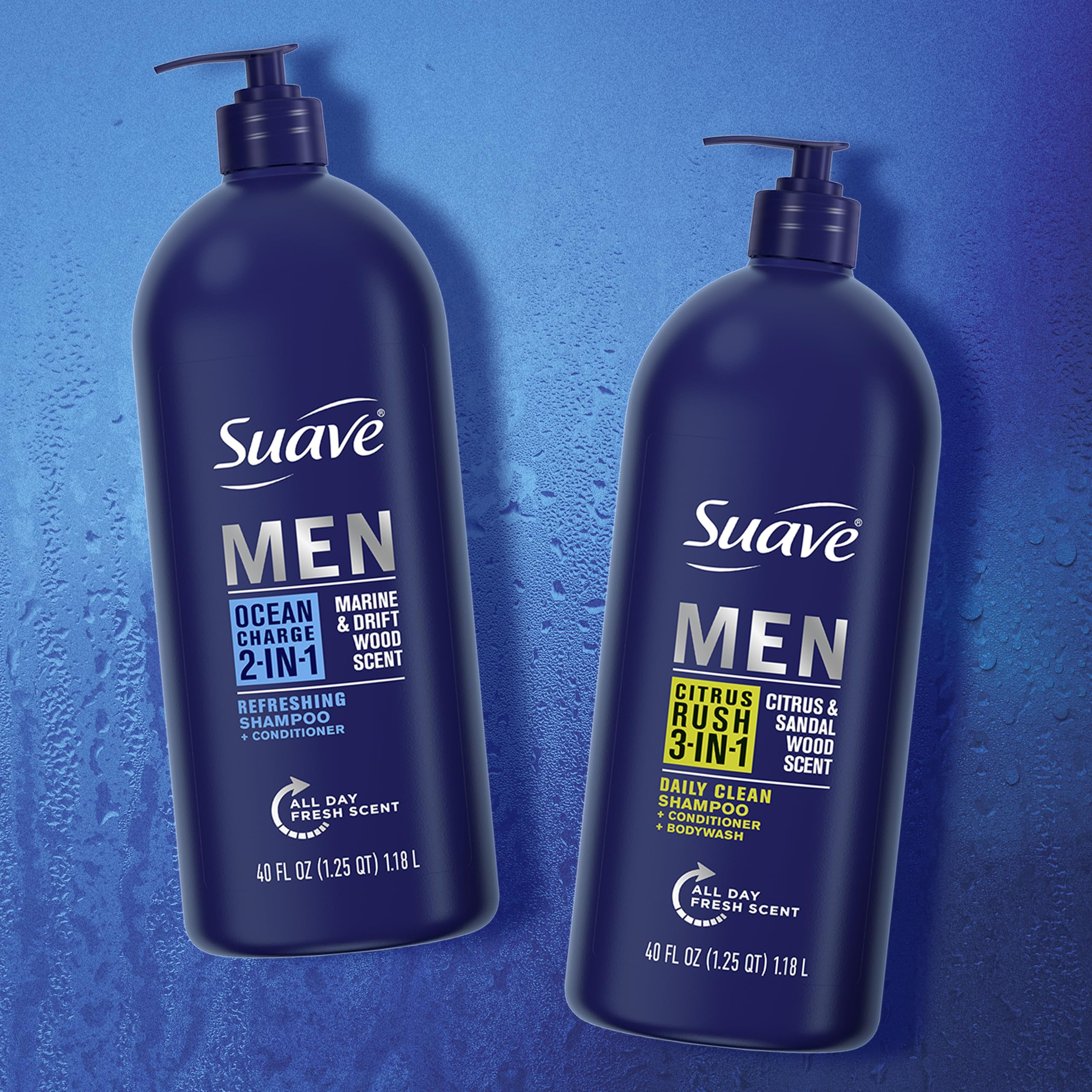 Suave Shampoo Conditioner Bodywash Men 3 in 1 Citrus & Sandal Wood to Cleanse and Nourish Hair and Skin, 40 oz Pack of 3