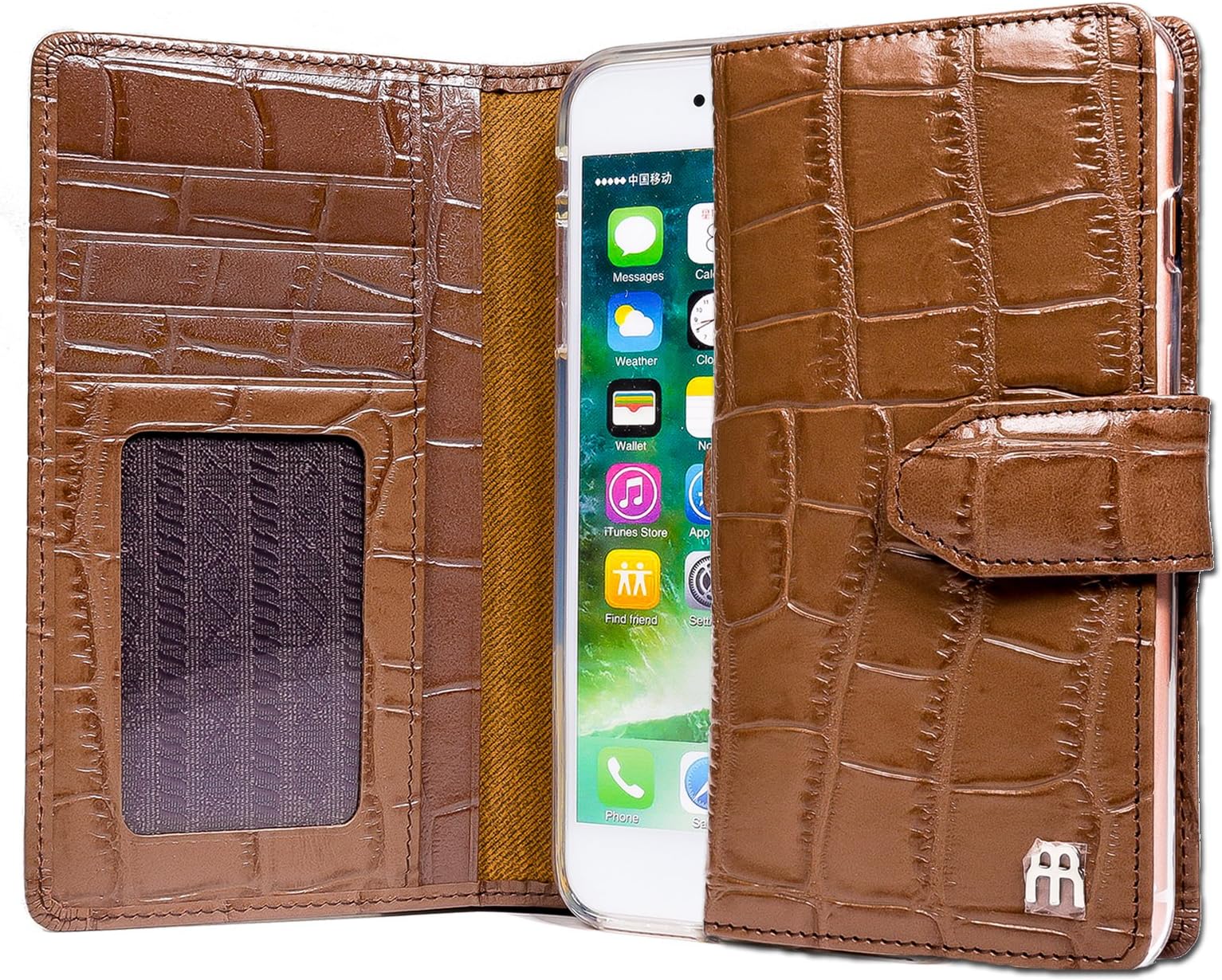 iPhone 8 Plus Case, ARISTAR [Croc] Premium Genuine Leather Wallet Case Crocodile [Brown] Pattern with [Card Slot][ID Holder][Inner Pocket] for iPhone 8 Plus - Brown