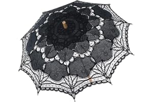 BABEYOND Lace Umbrella Parasol Vintage Wedding Bridal Umbrella for Decoration Photo Lady Costume 1920s Party (Black)