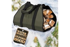 LAGARTO Firewood Carrier Bag 39.4"×18.5" – Waxed Canvas Wood Carrier for Firewood with Reinforced Handles, Hook-and-Loop Grip & Center Strap, Water-Resistant Design with Dust-Blocking Liner | Good for Gifting
