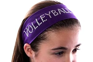 Funny Girl Designs VOLLEYBALL Rhinestone Cotton Stretch Headband for Girls Teens and Adults - Volleyball team gift