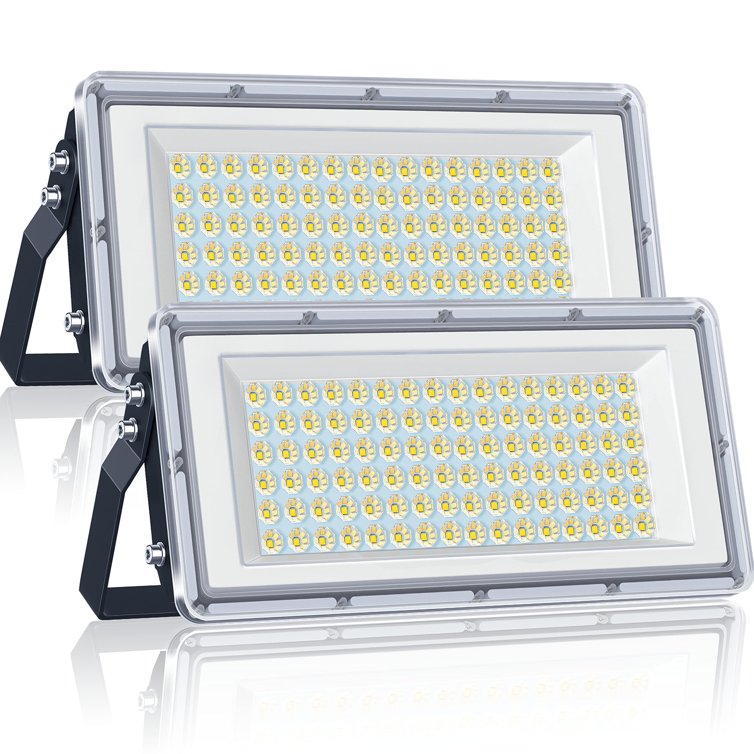 YIQIBRO 100W LED Floodlight 2 Pack, 10000LM Super Bright LED Flood Lights Outdoor, 6500K Outside Security Lights, IP67 Waterproof Spotlight with 180° Rotation for Garden, Garage, Warehouse, Stadium