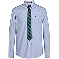 IZOD Boys' Long Sleeve Button-Down Collared Dress Shirt with Tie and Chest Pocket