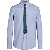 Izod Boys Long Sleeve Button-Down Collared Dress Shirt with Tie and Chest Pocket