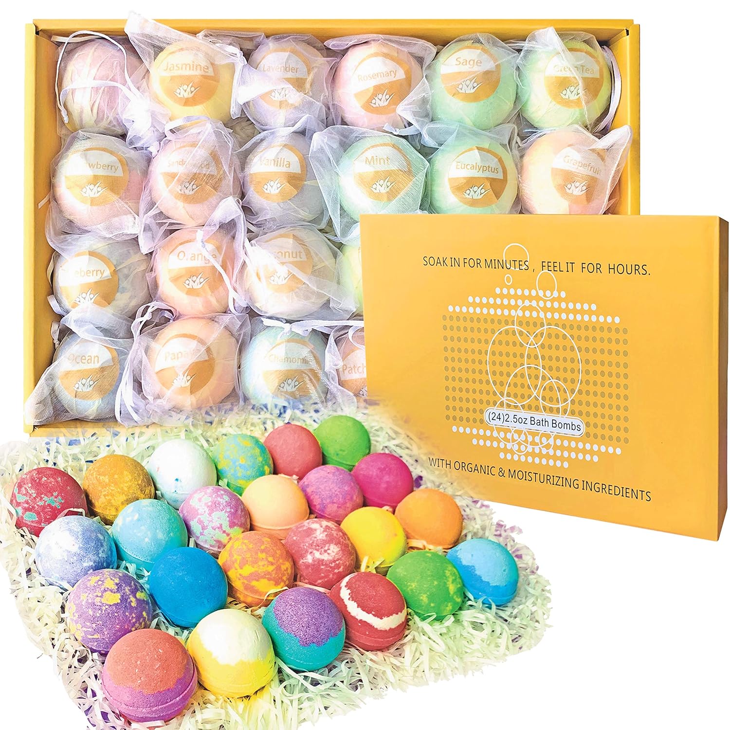 Aromatherapy Party Favors Bath Bombs Gift Set. 24 Individually Wrapped Natural Handmade Lush Spa Bath Ball Fizzers. Dry Skin Moisturize bathbombs. Best Gift Ideas for Women, Mom, Teens, Girlfriend