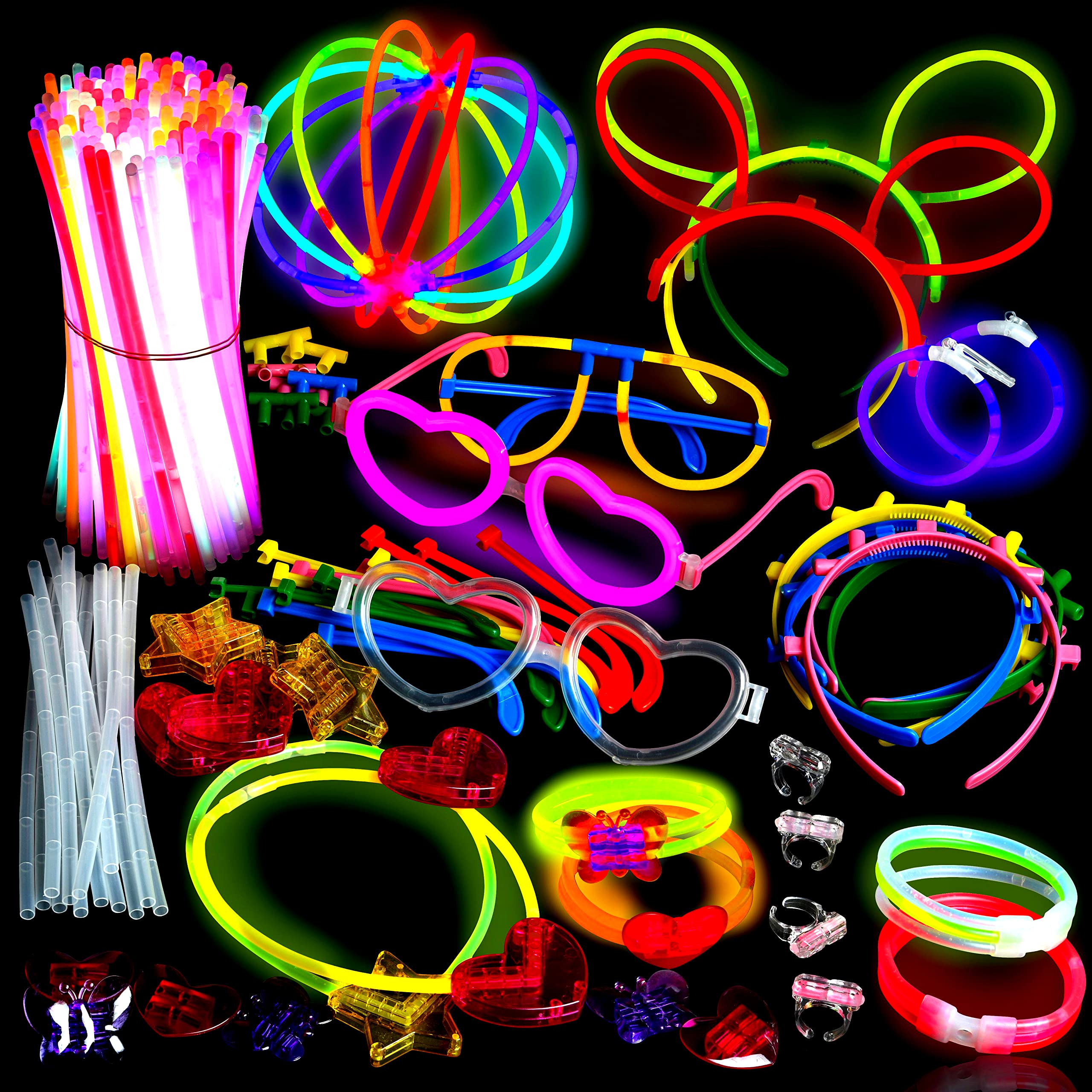 Photo 1 of 500 Glow Sticks Party Pack Necklaces And Bracelets - Ultra Bright Glow in The Dark Party Supplies, Bulk 8” Mixed Colors 200 Sticks And 300 Accessories - for Halloween, Christmas, Birthday