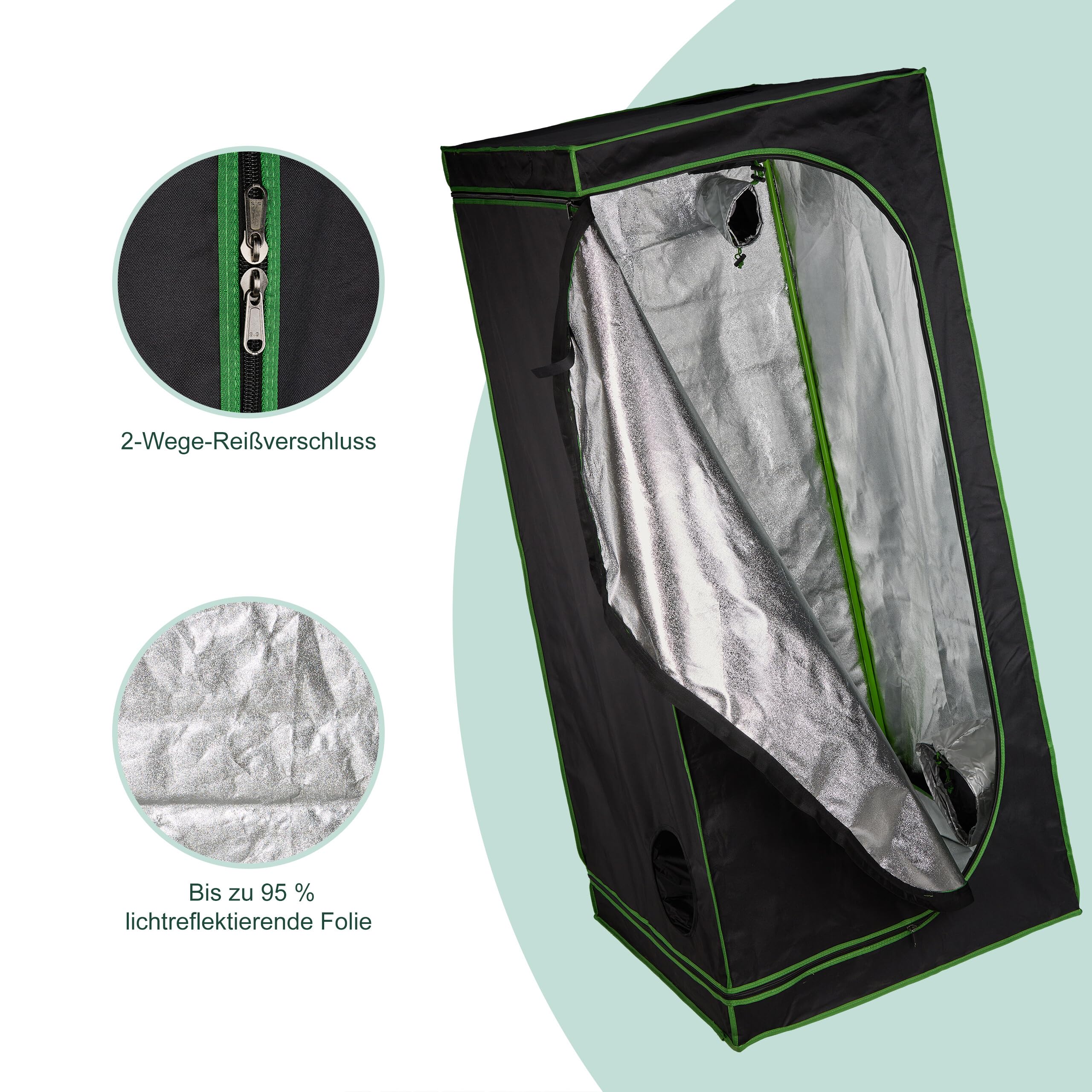 Relaxdays Growzelt, HxBxT: 180x80x80 cm, reflektierende Innenfolie, lichtundurchlässig, indoor Zuchtzelt, schwarz/grün 5