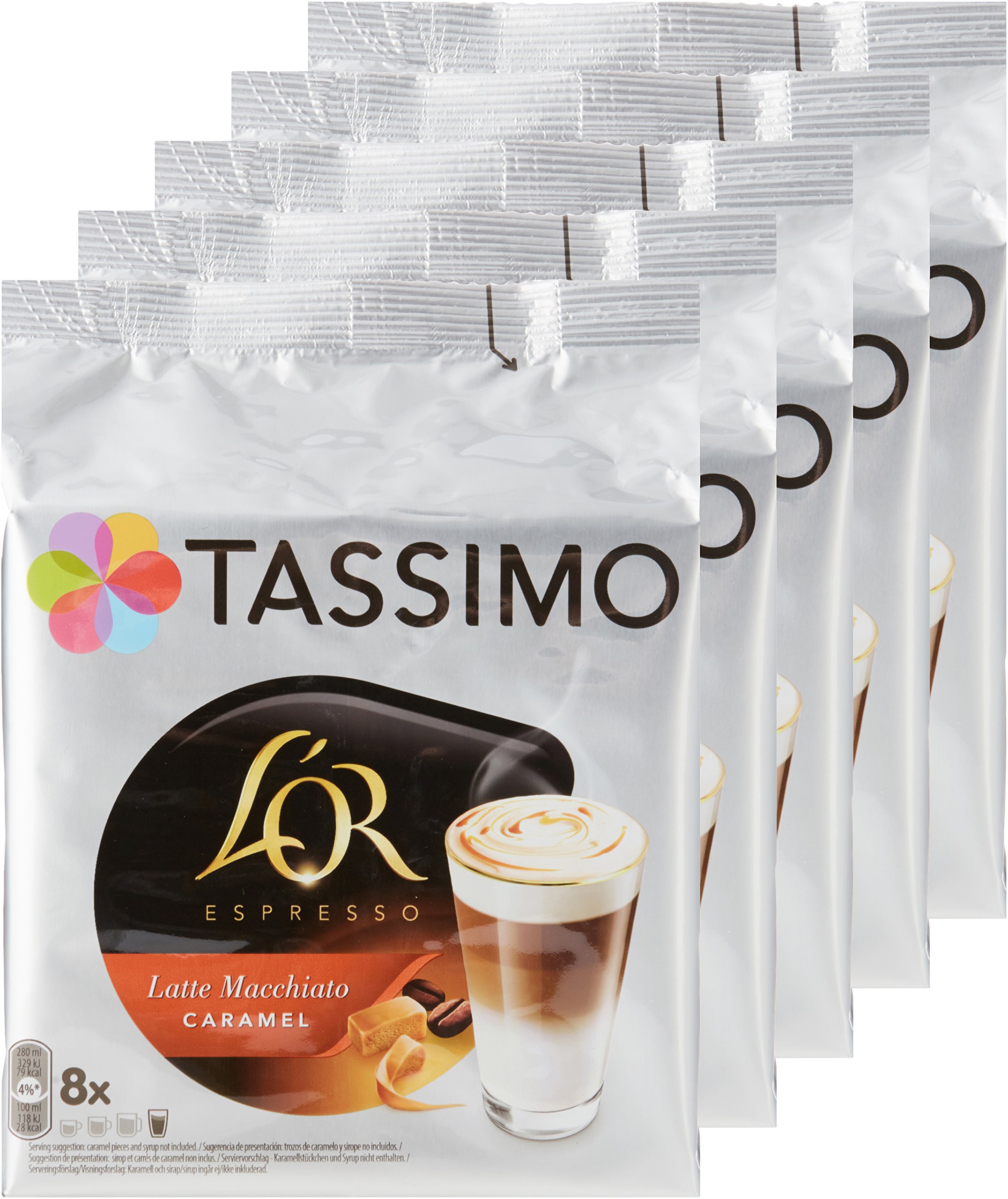 Tassimo L'OR Latte Macchiato Caramel Coffee Pods (Pack of 5, Total 80