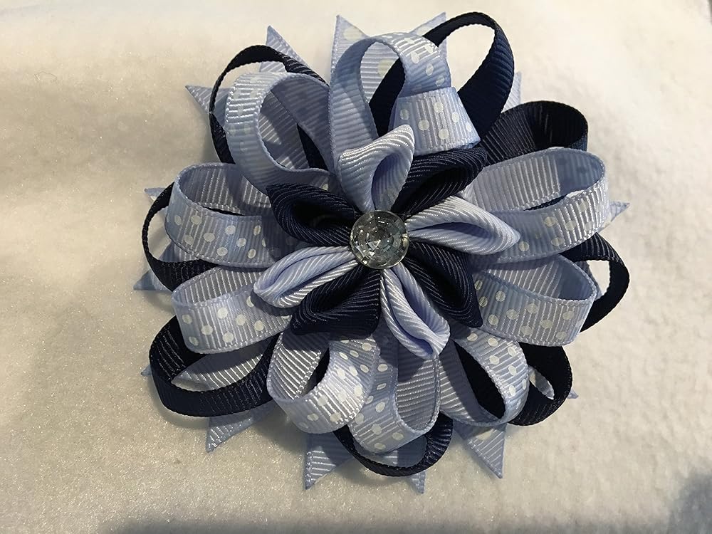 Grosgrain Ribbon Hair Bow, Stacked Hair Bow, Flower Hair Bow, Blue Hair Bow Handmade