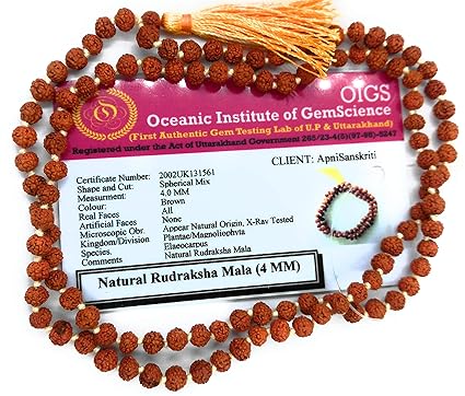 Apnisanskriti Lab Certified 5 Mukhi Rudraksha Mala for Men/Women Wearing (4mm, Rarest Zero Bead Size, Neck Length, 108+1) - Natural Brown Rudraksh Beads - Pack of 1