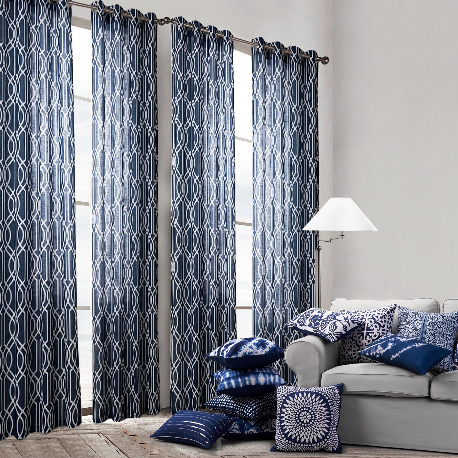 Amazon.com: Top Choice Linen Navy Printing Window Treatment Curtains 2
