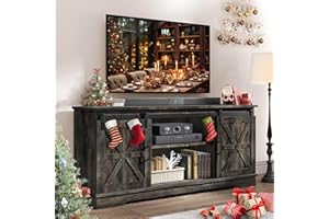 YITAHOME TV Stand for 65 55 Inch TV, Farmhouse Entertainment Center with Storage Cabinet and Sliding Barn Doors, Rustic TV Cabinet Media Console Table for Living Room, Dark Rustic Oak