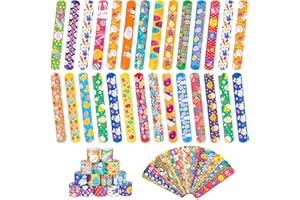 RICEDUO 48 Pieces Easter Day Slap Bracelet for Kids, 24 Styles Colorful Easter Slap Wristbands Bulk for Kids Party Favors Supplies Classroom Prizes Exchange Gifts