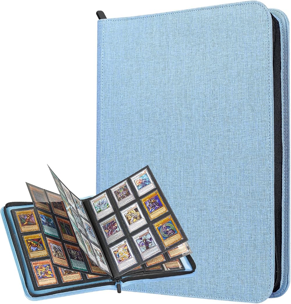 Lictin Trading Card Album 504 Pockets Leather Zip Page Binder Blue