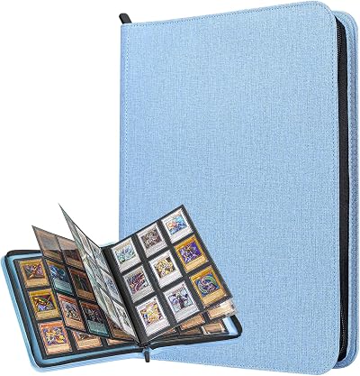 Lictin Trading Card Album 504 Pockets Leather Zip Page Binder Blue