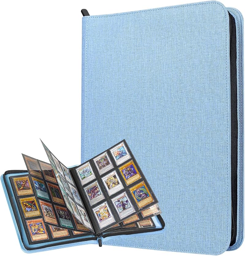 Lictin Trading Card Album 504 Pockets Leather Zip Page Binder Blue