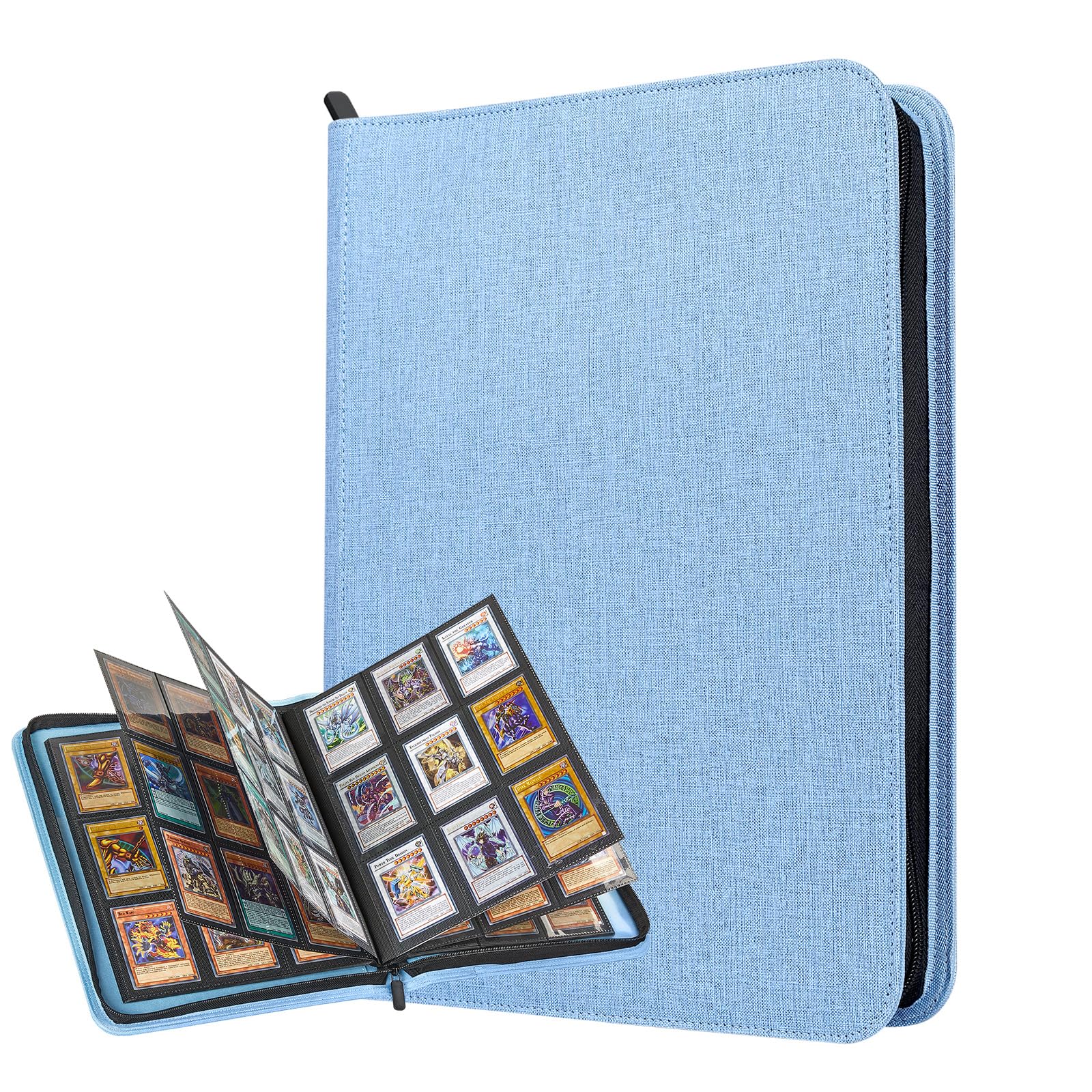 Lictin Trading Cards Album - 504 Side Loading Pocket with Leather Zipper, Card Binder Album Folder Card Collection Binder 28 Pages,18 Pockets Each Page(Blue)