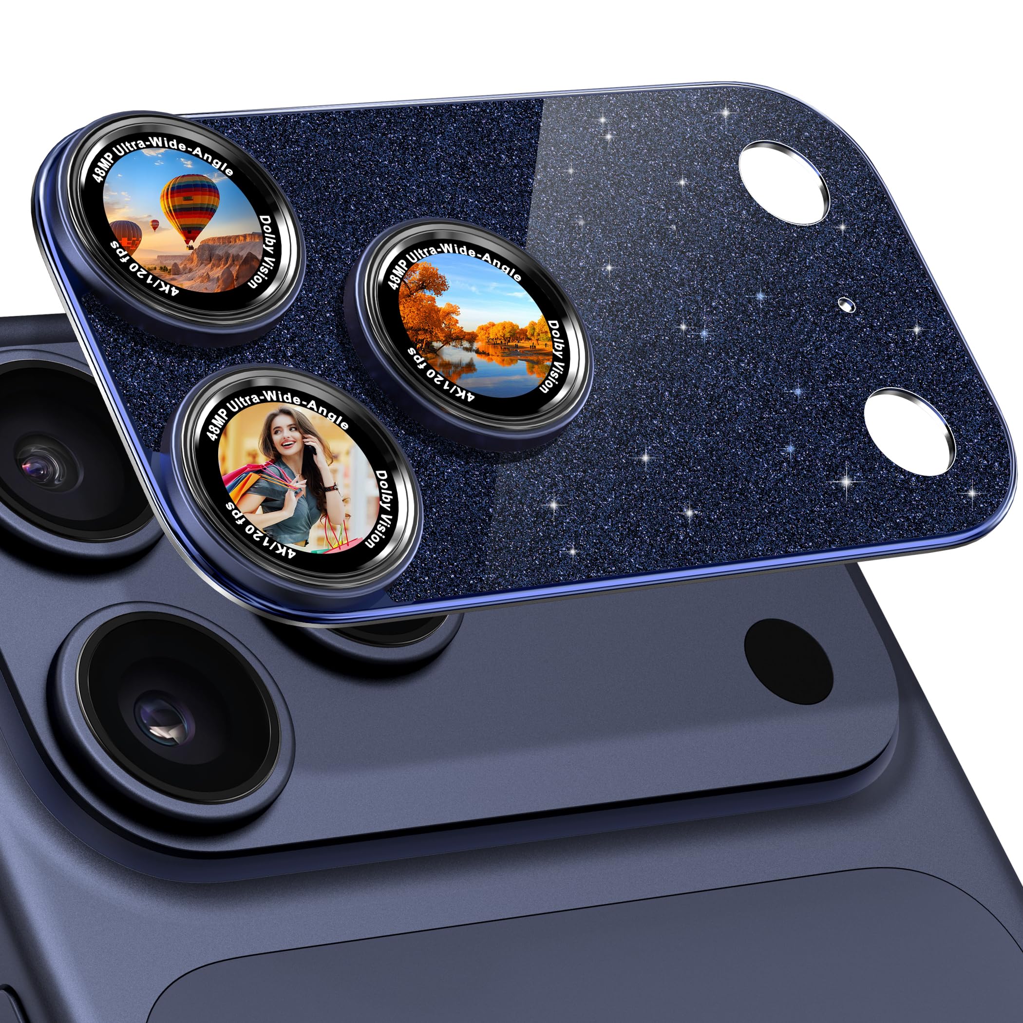 GMETINK Camera Lens Protector Compatible with iPhone 17 Pro Max- Metal Frame Tempered Glass Cover, [Anti-Scratch] [Drop-Proof][Strong-Adhesion] Rear Camera Screen Cover- Deep Blue
