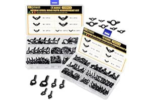 Siptenk 200PCS Black Wing Nuts, Metric & SAE Wingnuts 13 Assorted Sizes Carbon Steel Zinc Plated Butterfly Wing Nut M4-M12#6-32 - 3/8"-16 Fasteners Hardware Assortment Kit