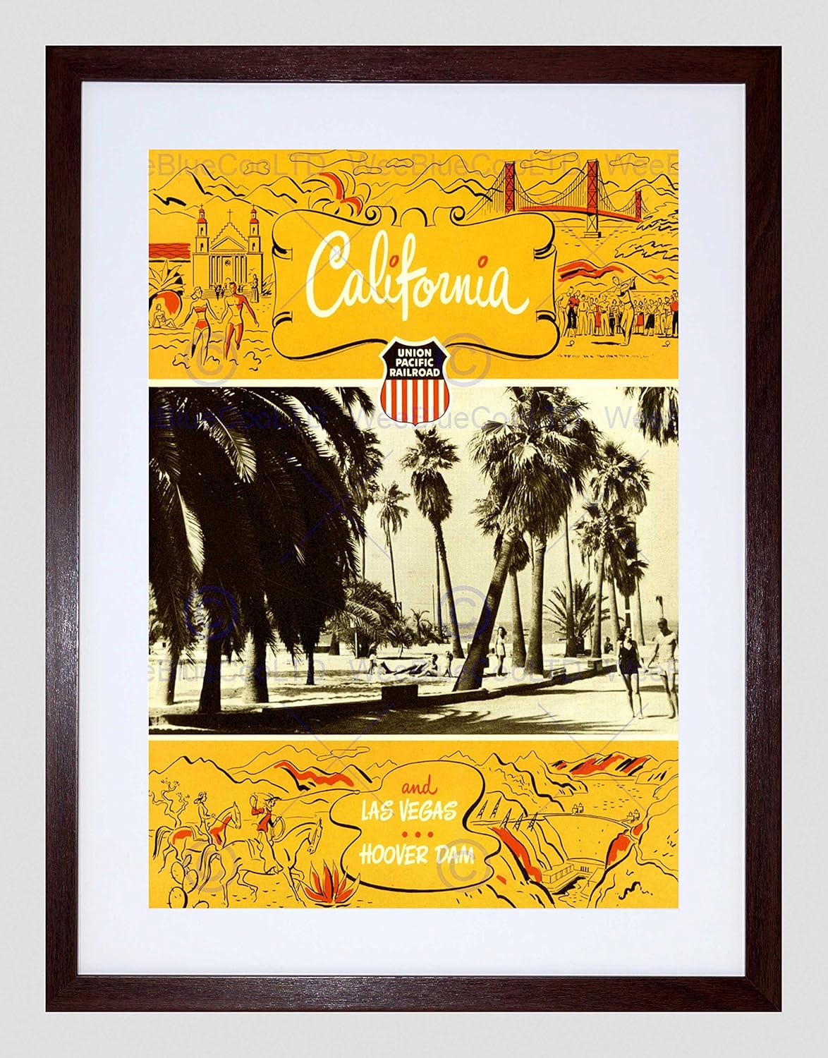 Travel California LAS Vegas Hoover Dam Palm Sun Beach Framed Art Print B12X6360