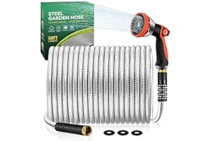 YOFIDRA Garden Hose 50 ft Metal - Stainless Steel Water Hose Flexible Metal Garden Hose Collapsible and No Kink Water Pipe