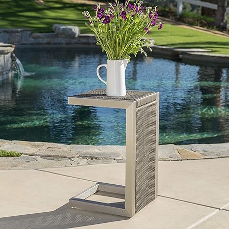 Crested Bay Outdoor Gray Aluminum C Shaped Side Table