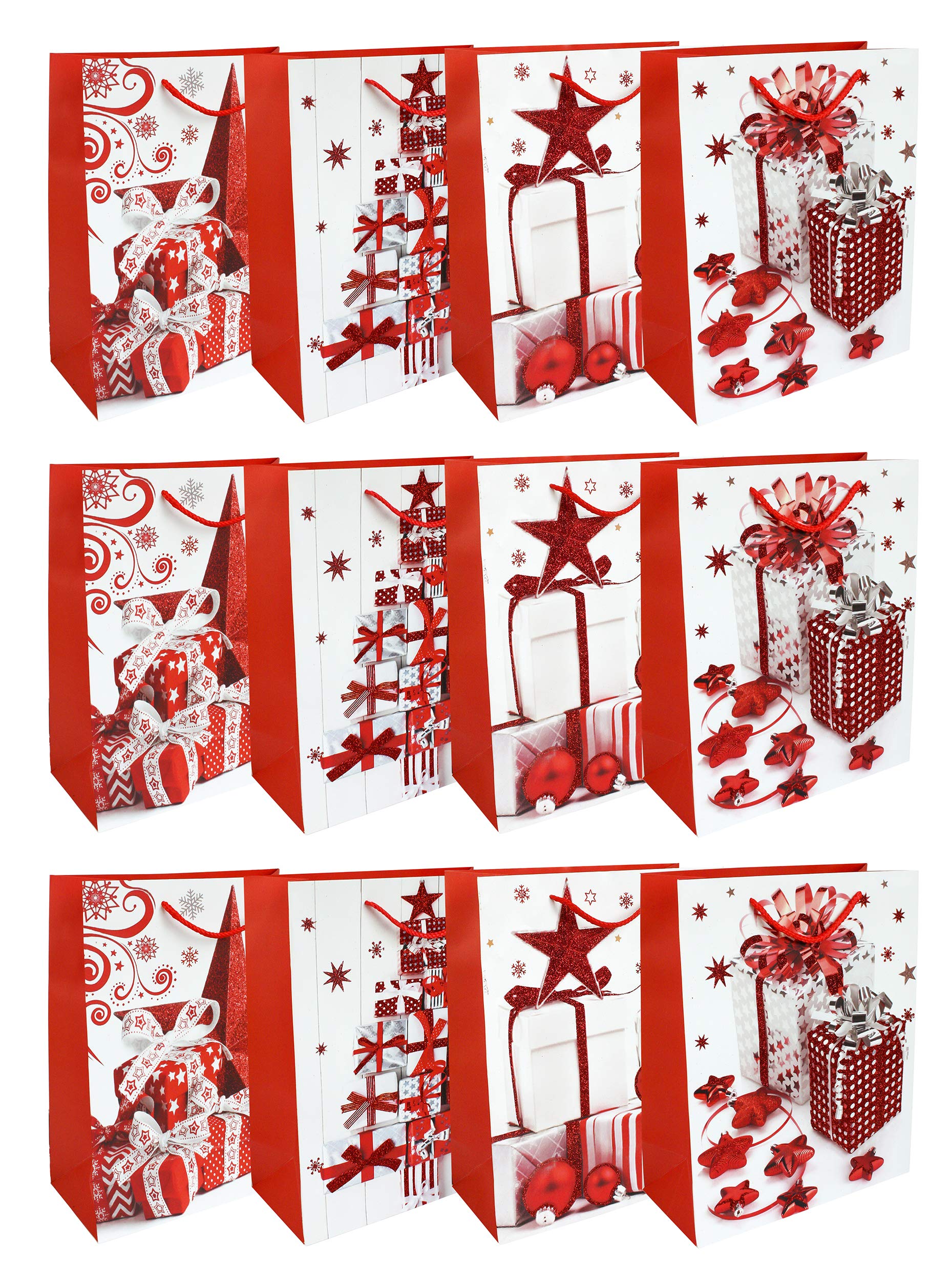 Emartbuy Luxury Gift Bag Strong Laminated Paper Mixed Colours (Set of 12 - Christmas Presents)