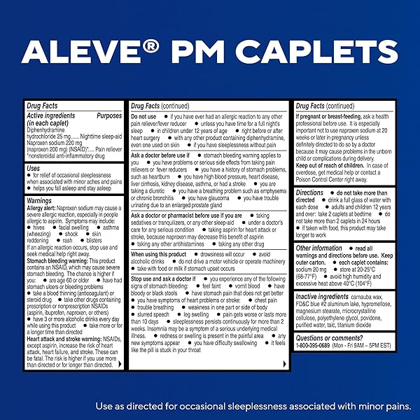 ALEVE PM SLEEP AID PLUS PAIN RELIEVER CAPLETS, NAPROXEN SODIUM & DIPHENHYDRAMINE HCL, NIGHTTIME, 120 COUNT