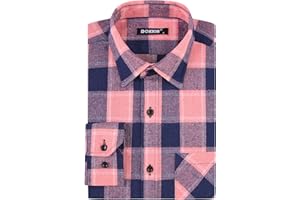 DOKKIA Men's Casual Dress Long Sleeve Buffalo Plaid Checkered Fitted Flannel Shirt