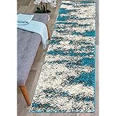 Rugshop Turquoise Contemporary Abstract Design Plush Shag Area Rug — Non-Shedding Soft for Hallway, Entryway and Bedroom, 2' x 7'