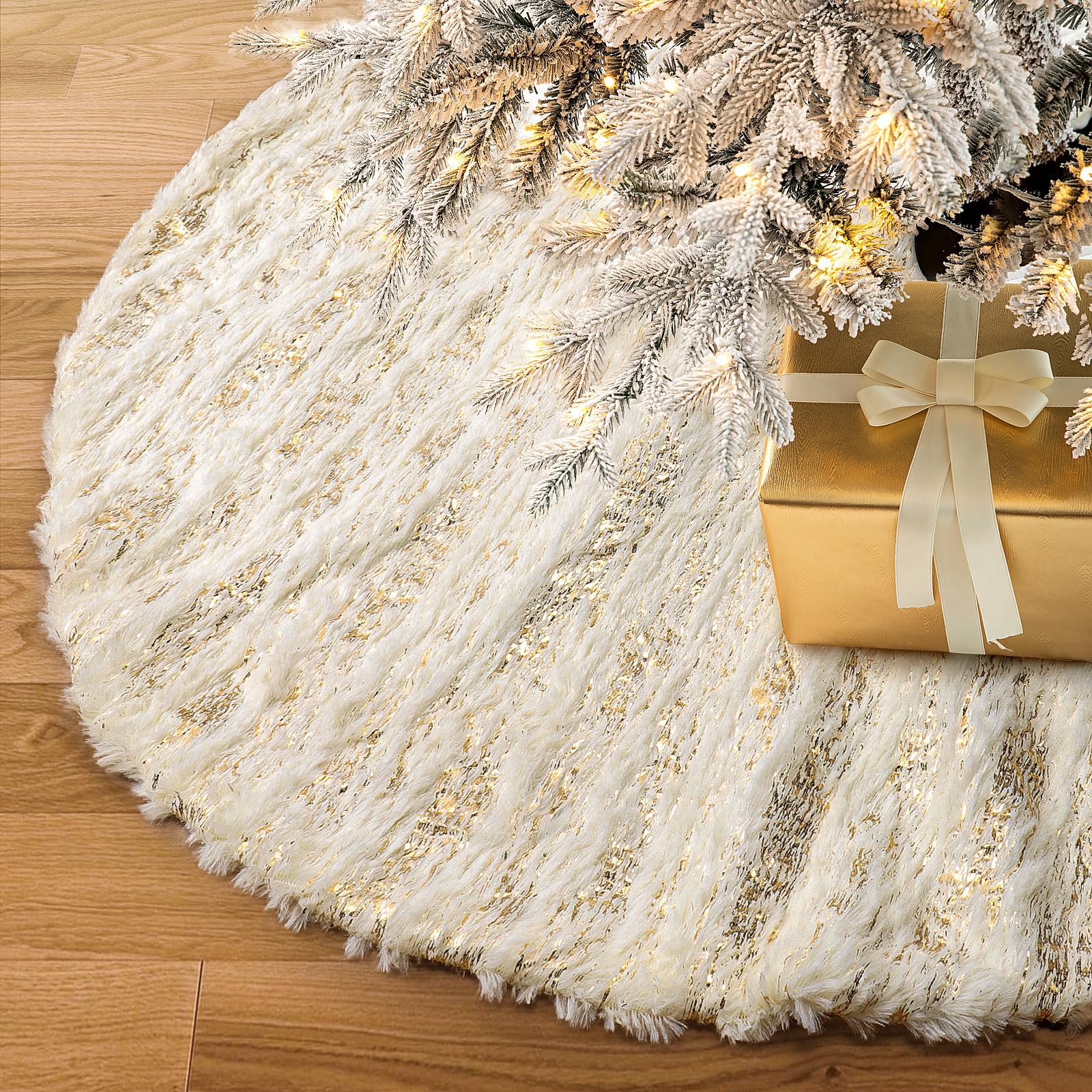Photo 1 of *** CHECK PHOTOS/COMMENTS**** S-DEAL Golden Christmas Tree Skirt, 32 Inches Faux Fur Plush Tree Skirt for Holiday Home Decor Xmas