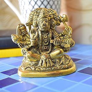 Aakrati Sitting Five face Hanuman Figurine for Office or Home and Worship - Brass Idol Figure