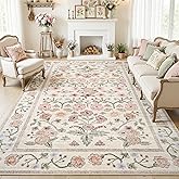 Maxsoft Large Area Rugs for Living Room Bedroom, 5x7 Washable Floral Area Rugs, Non-Slip and Stain Resistant Soft Throw Indoor Carpet for Dining Room Office Kitchen Dorm Home Decor, Pink