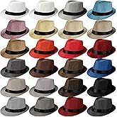Mepase 24 Pack Fedora Hats Bulk 1920s Unisex Houndstooth Short Brim Straw Hat Trilby Hats, Seasonal Panama Hat, 24 Colors