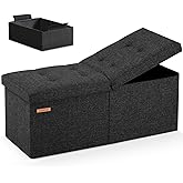 HAUSFRAU 31.5 Inches Ottoman with Storage, Folding Ottoman Bench Small Foot Rest Stool, Bedroom Bench with Flipping Lid, Linen Black