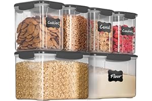 FineDine Airtight Food Storage Container Sets for Kitchen Pantry Organization and Storage - 12-Piece Set with Lids for Flour, Sugar, Cereal, and More (Grey)