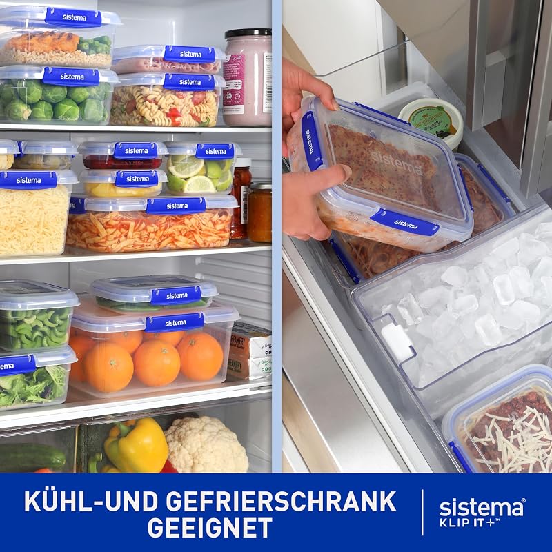 KLIP IT PLUS Frischhaltedosen-Set | 1 L | 4 luftdichte Behälter | Auslaufsicherer Verschluss | Einfache Verschlussclips | BPA-Frei