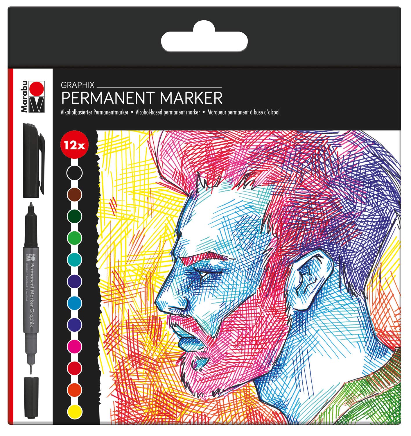 Marabu Graphix Multi-Coloured Significant Permanent Marker Assortment - Set of 12