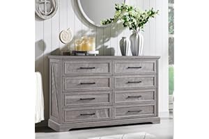 ACCOHOHO Farmhouse 8 Drawers Dresser Chests for Bedroom,52" Wide Wood Rustic Chest of Drawers with Metal Handle,Natural Texture,Drawer Organizer for Bedroom,Living Room,Hallway and Entryway,Grey