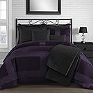 King & Queen Home Modern Frame Microfiber Lacquer 8-piece Comforter and Coverlet Set (King, Plum)