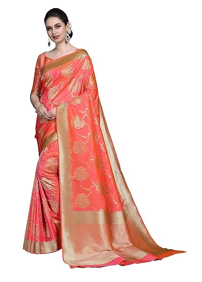 COTTON SHOPY Womens Banarasi Silk Blend Saree With Blouse Piece (Cott-931_Peach)