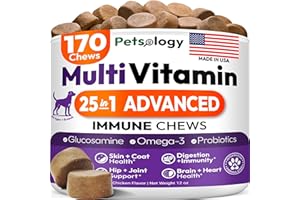 PETSOLOGY Dog Multivitamin Chewable - Dog Vitamins and Supplements with Glucosamine - 170 Chews - Hip & Joint, Pet Immune Support, Skin & Coat, Gut & Heart Health - Senior & Puppy Multivitamin Pet Supplement